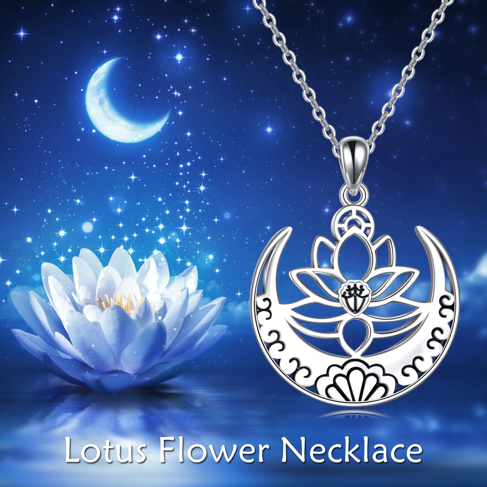 lotus flower/om symbol yoga necklace sterling silver sanskrit symbol balancing jewelry - Lotus Flower Necklace