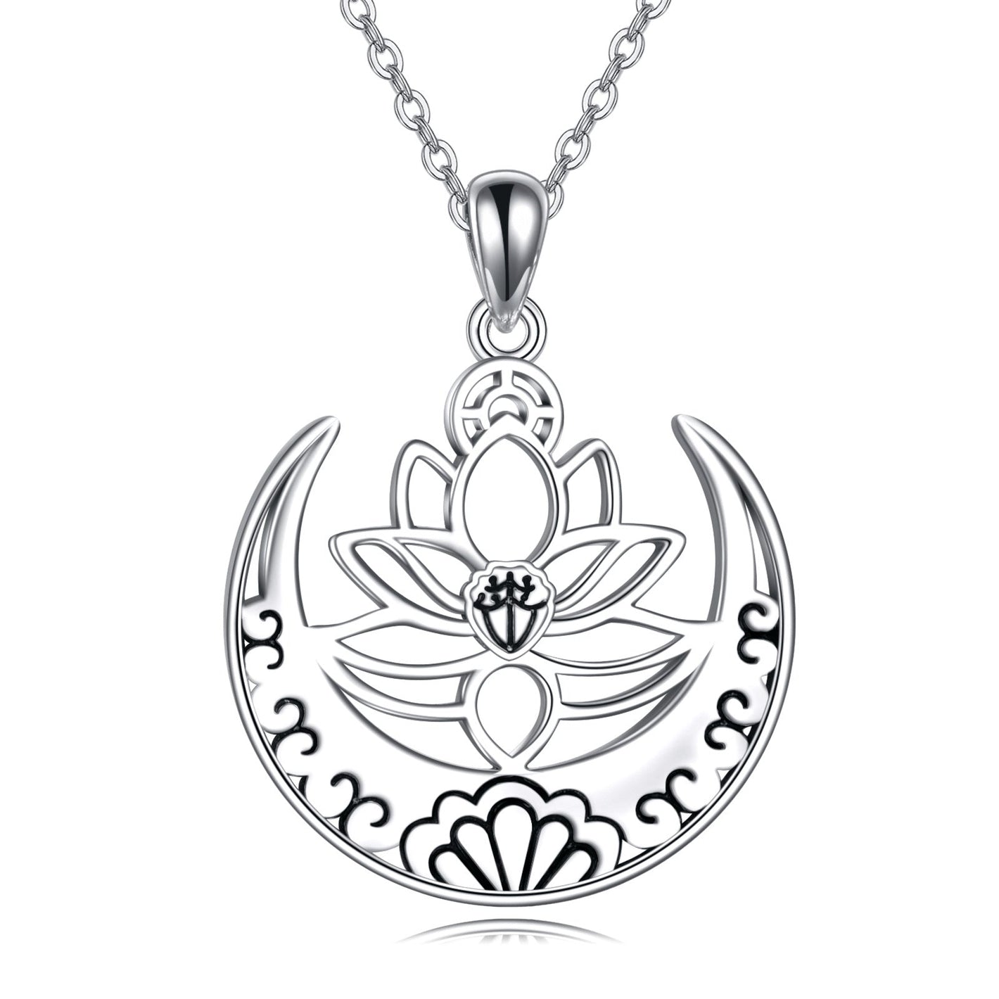 Lotus Flower Necklace with Moon Pendant Symbolizing Love and Purity - for Namaste Good Vibes united states chf lotus