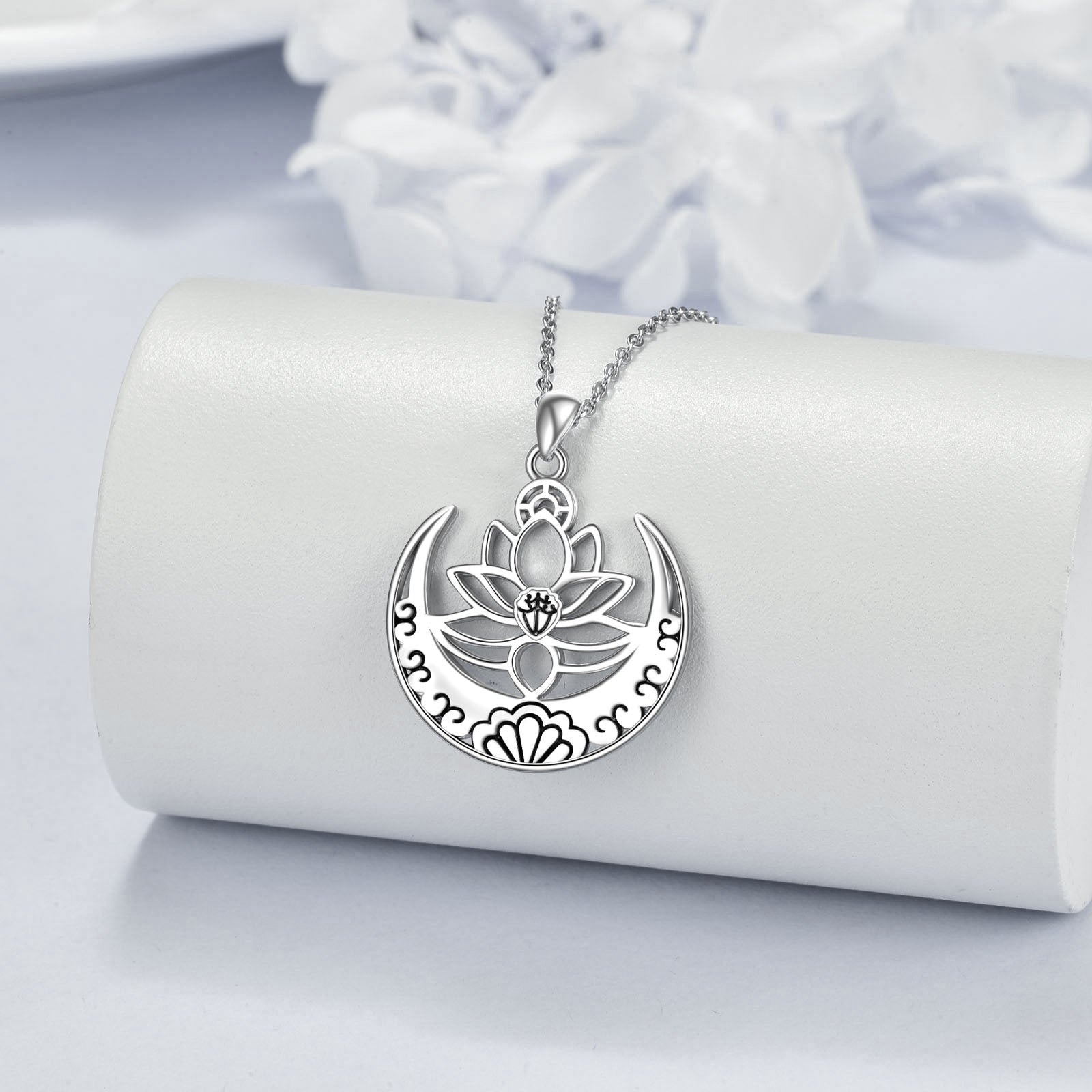 lotus flower/om symbol yoga necklace sterling silver sanskrit symbol balancing jewelry - Lotus Flower Necklace