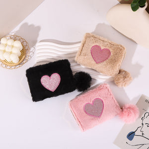 Love Embroidered Short Zipper Wallet in Pink Beige Black Blue - Teleplus Multiple Colors embroidered short zipper
