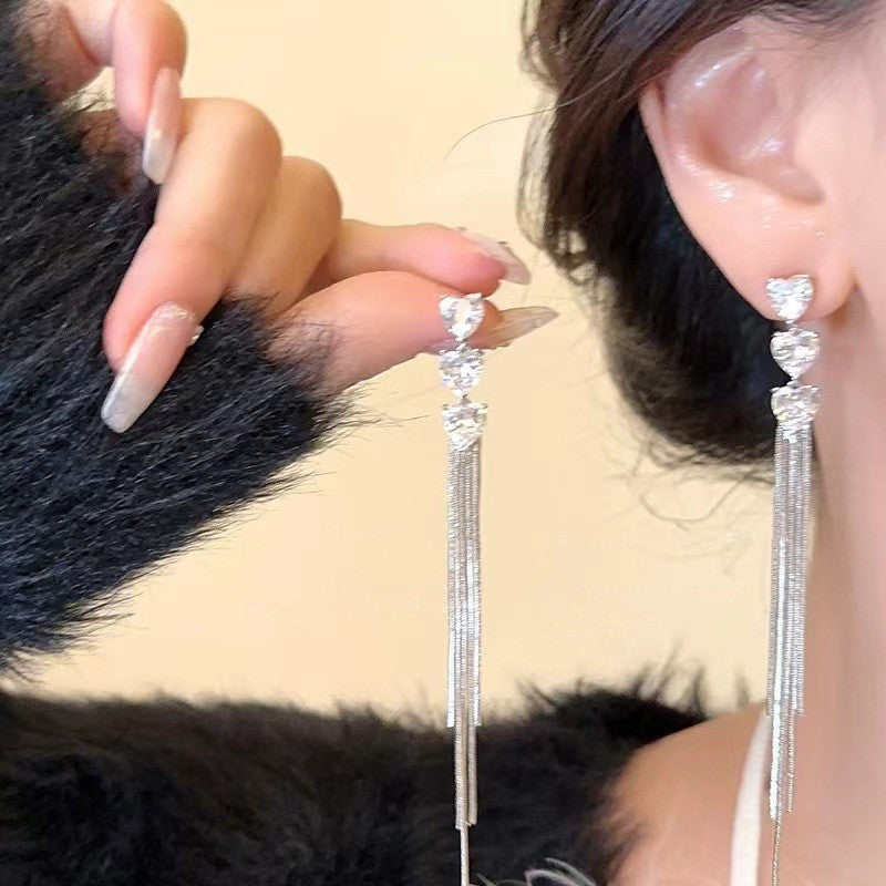 Electroplated Silver Heart Earrings with Tassel for Women in the United States - That Scream Retro Love and Fun united