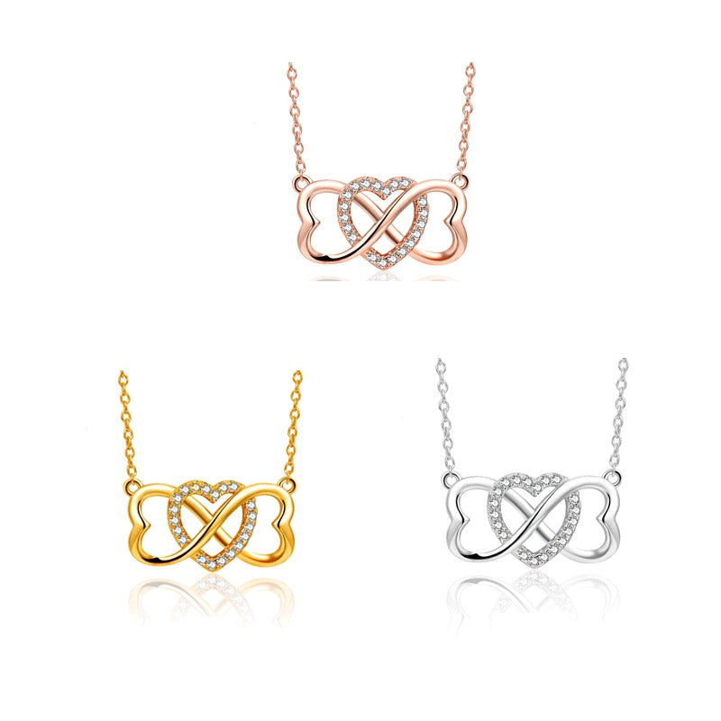 Love Necklace Female Creative Micro-inlaid 8 Words - Rose Gold Love Necklace with Creative Heart Design