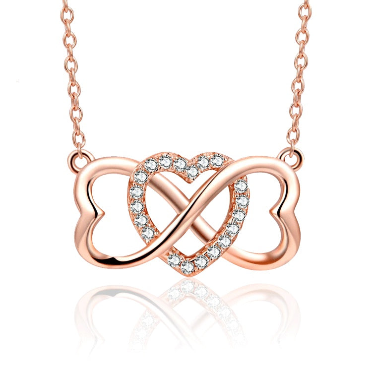 Love Necklace Female Creative Micro-inlaid 8 Words - Rose Gold Love Necklace with Creative Heart Design