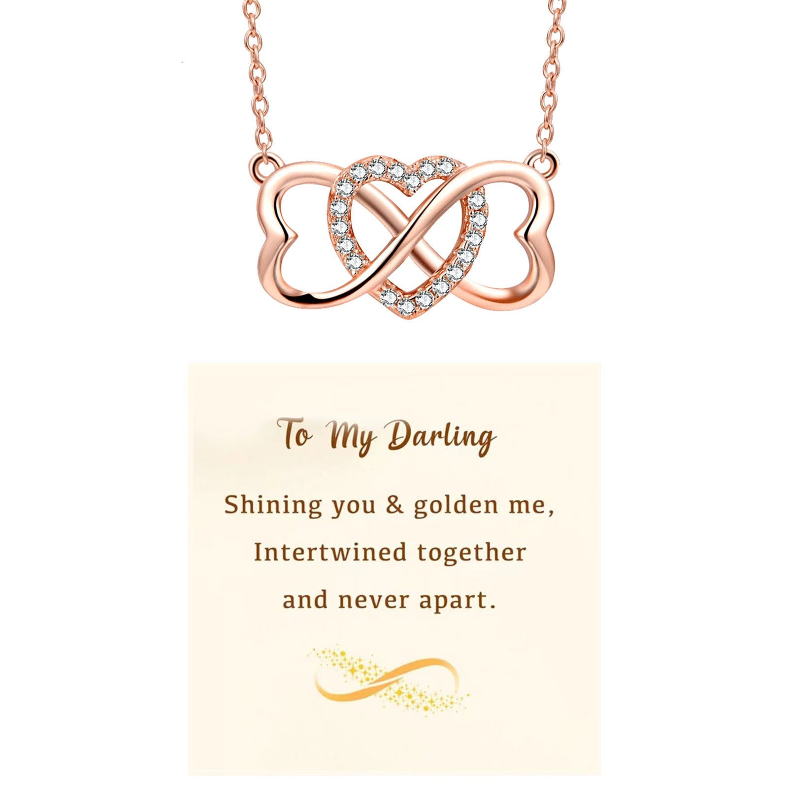 Love Necklace Female Creative Micro-inlaid 8 Words - Rose Gold Love Necklace with Creative Heart Design