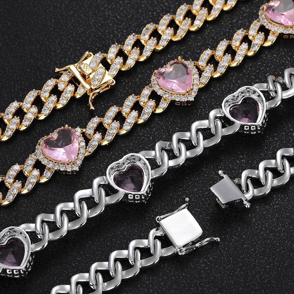 Love Pink Zircon Cuban Link Chain Women’s Necklace - Love Pink Zircon Cuban Link Chain Women’s Necklace