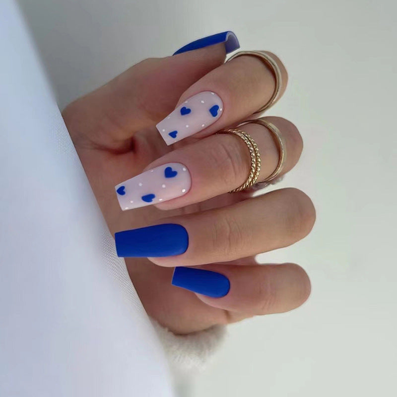 Loving Heart Matte Nail Set with Blue Design - Teleplus blue loving heart matte fashion