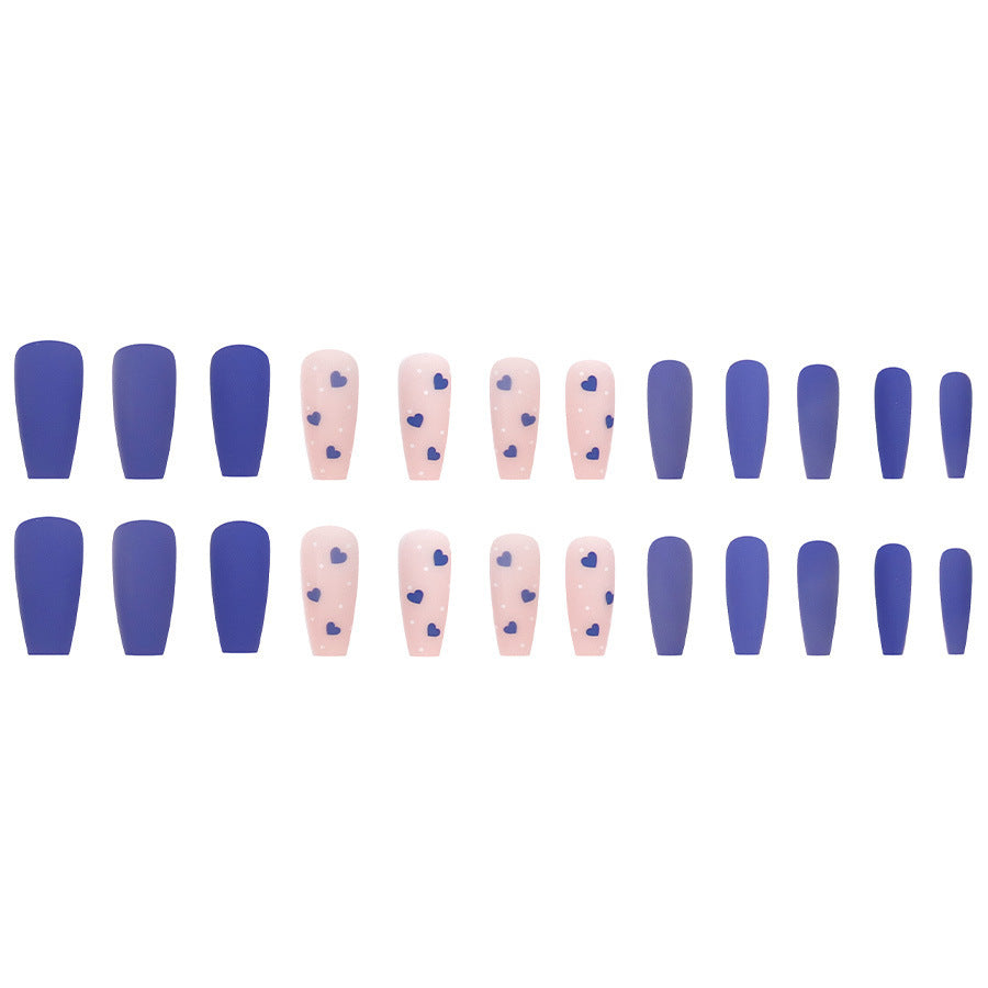 Loving Heart Matte Nail Set with Blue Design - Teleplus blue loving heart matte fashion