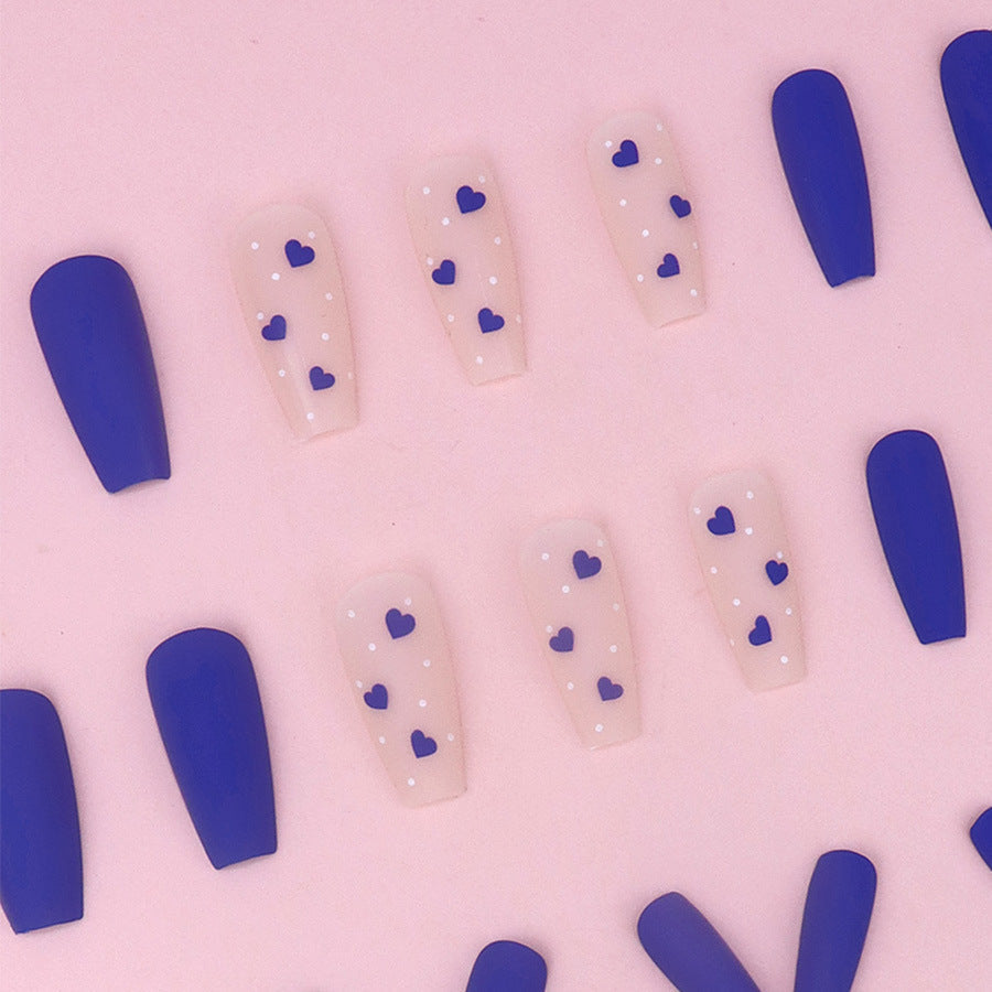 Loving Heart Matte Nail Set with Blue Design - Teleplus blue loving heart matte fashion