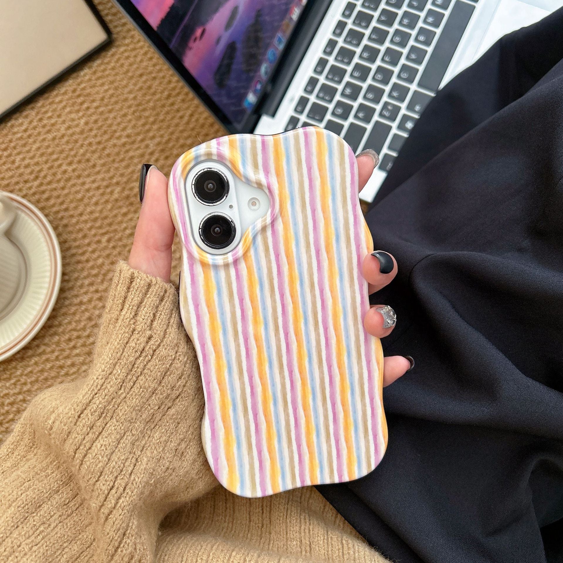 LQ5 Wave Film Phone Case Colorful Stripe Anti-Drop Protective Cover - for iPhone13 Pro lq5 wave film iphone13 pro max