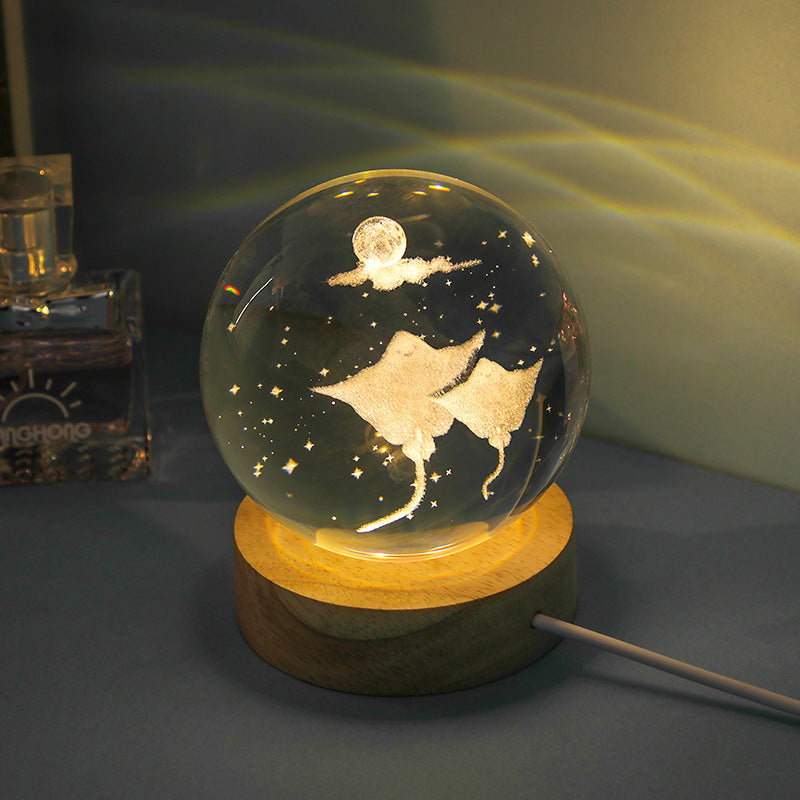 Luminous 3D Ocean Crystal Ball with Carved Jellyfish Decorative Sphere - Teleplus luminous 3d ocean jellyfish carved