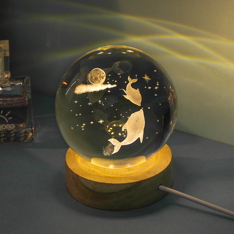 Luminous 3D Ocean Crystal Ball with Carved Jellyfish Decorative Sphere - Teleplus luminous 3d ocean jellyfish carved