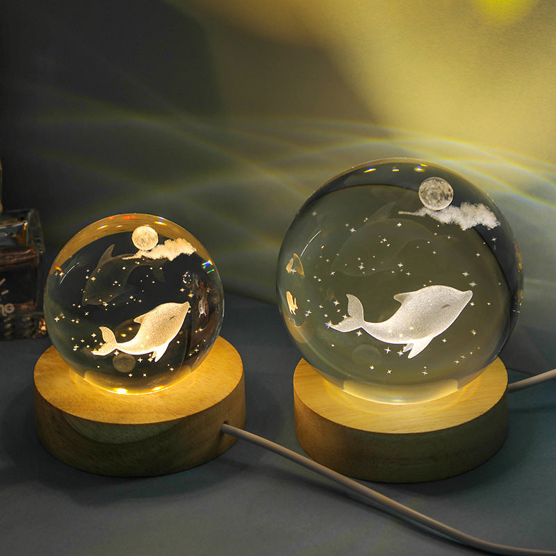 Luminous 3D Ocean Crystal Ball with Carved Jellyfish Decorative Sphere - Teleplus luminous 3d ocean jellyfish carved