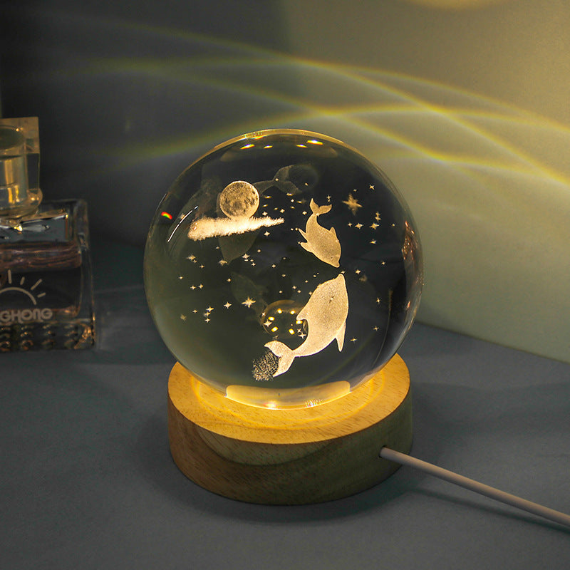 Luminous 3D Ocean Crystal Ball with Carved Jellyfish Decorative Sphere - Teleplus luminous 3d ocean jellyfish carved