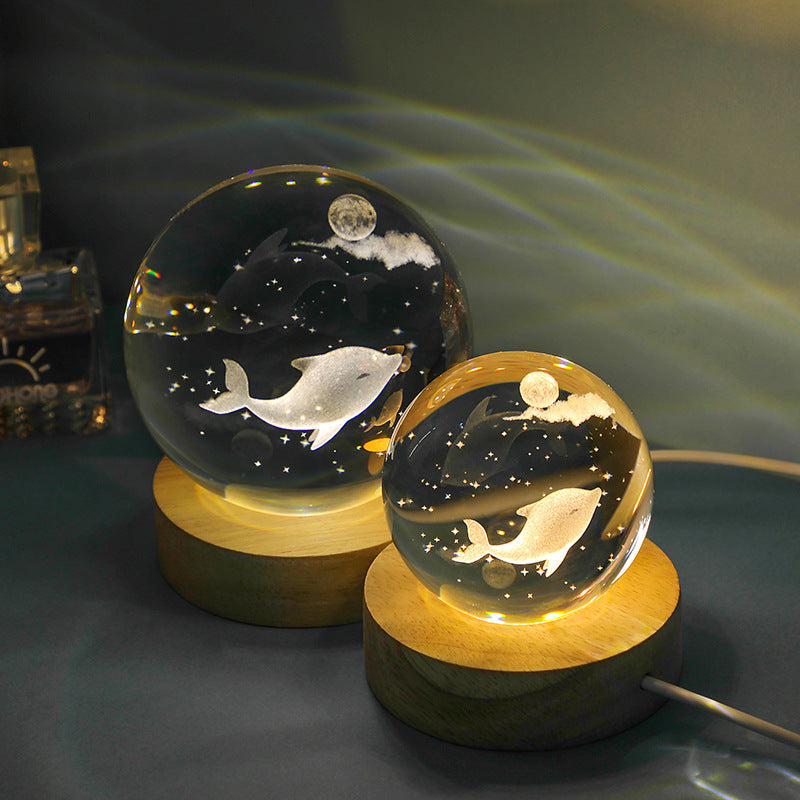 Luminous 3D Ocean Crystal Ball with Carved Jellyfish Decorative Sphere - Teleplus luminous 3d ocean jellyfish carved