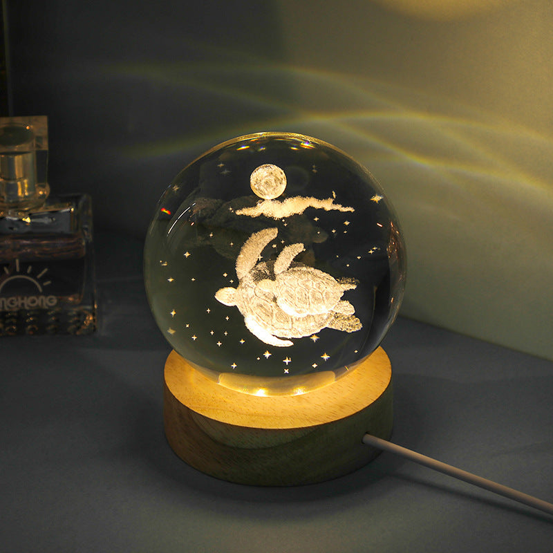 Luminous 3D Ocean Crystal Ball with Carved Jellyfish Decorative Sphere - Teleplus luminous 3d ocean jellyfish carved