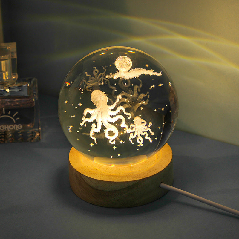 Luminous 3D Ocean Crystal Ball with Carved Jellyfish Decorative Sphere - Teleplus luminous 3d ocean jellyfish carved