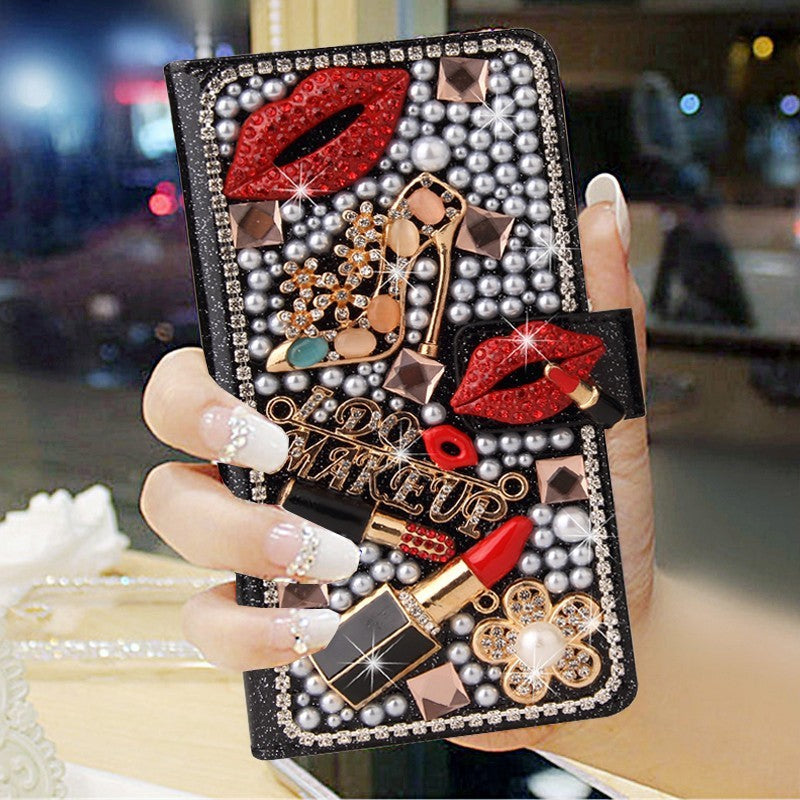 Luxury Leather Card Case Wallets with Diamond and Pearl Designs - Design luxury leather card pearl designs case wallets