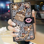 Luxury Leather Card Case Wallets with Diamond and Pearl Designs - Design luxury leather card pearl designs case wallets