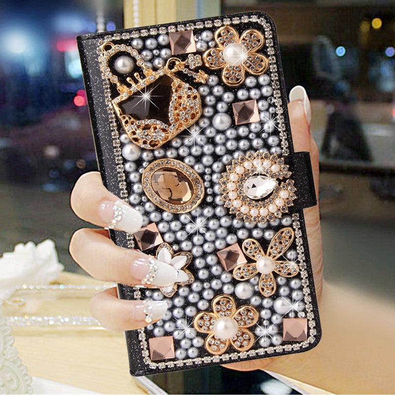 Luxury Leather Card Case Wallets with Diamond and Pearl Designs - Design luxury leather card pearl designs case wallets