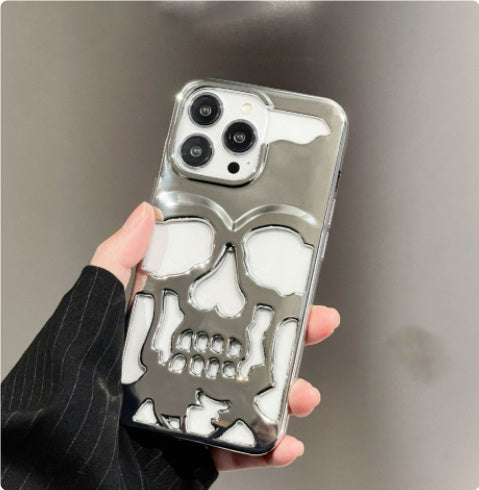 Luxury Plating 3D Skull Phone Case Breathable Glossy Hollow Out Gold Metallic Paint - Luxury Plated Skull Phone Case