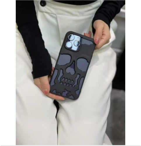 Luxury Plating 3D Skull Phone Case Breathable Glossy Hollow Out Gold Metallic Paint - Luxury Plated Skull Phone Case