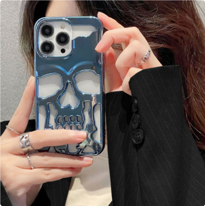 Luxury Plating 3D Skull Phone Case Breathable Glossy Hollow Out Gold Metallic Paint - Luxury Plated Skull Phone Case