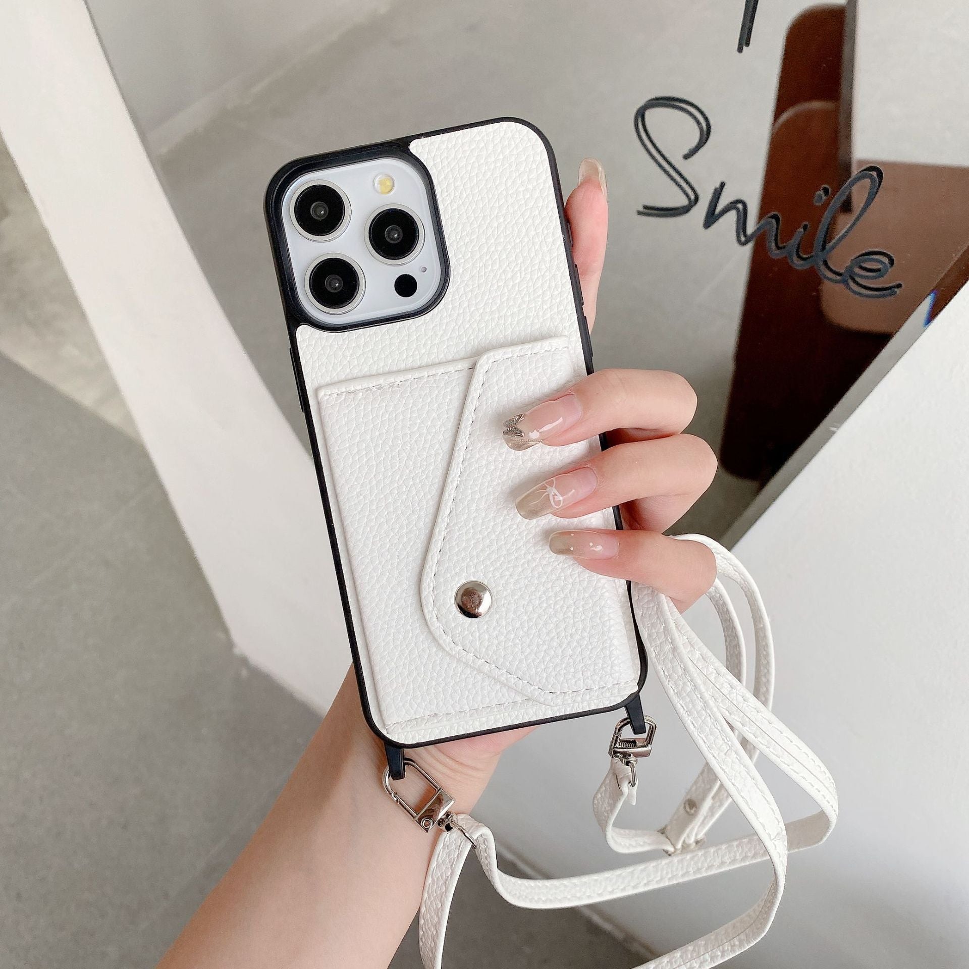 Lychee Pattern All-Inclusive Triangle Card Holder Crossbody Bag in Black and White - Teleplus lychee pattern