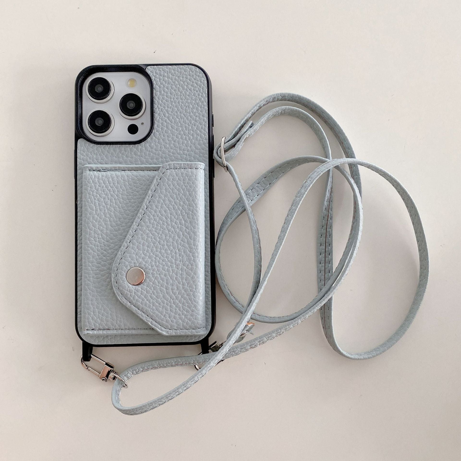 Lychee Pattern All-Inclusive Triangle Card Holder Crossbody Bag in Black and White - Teleplus lychee pattern