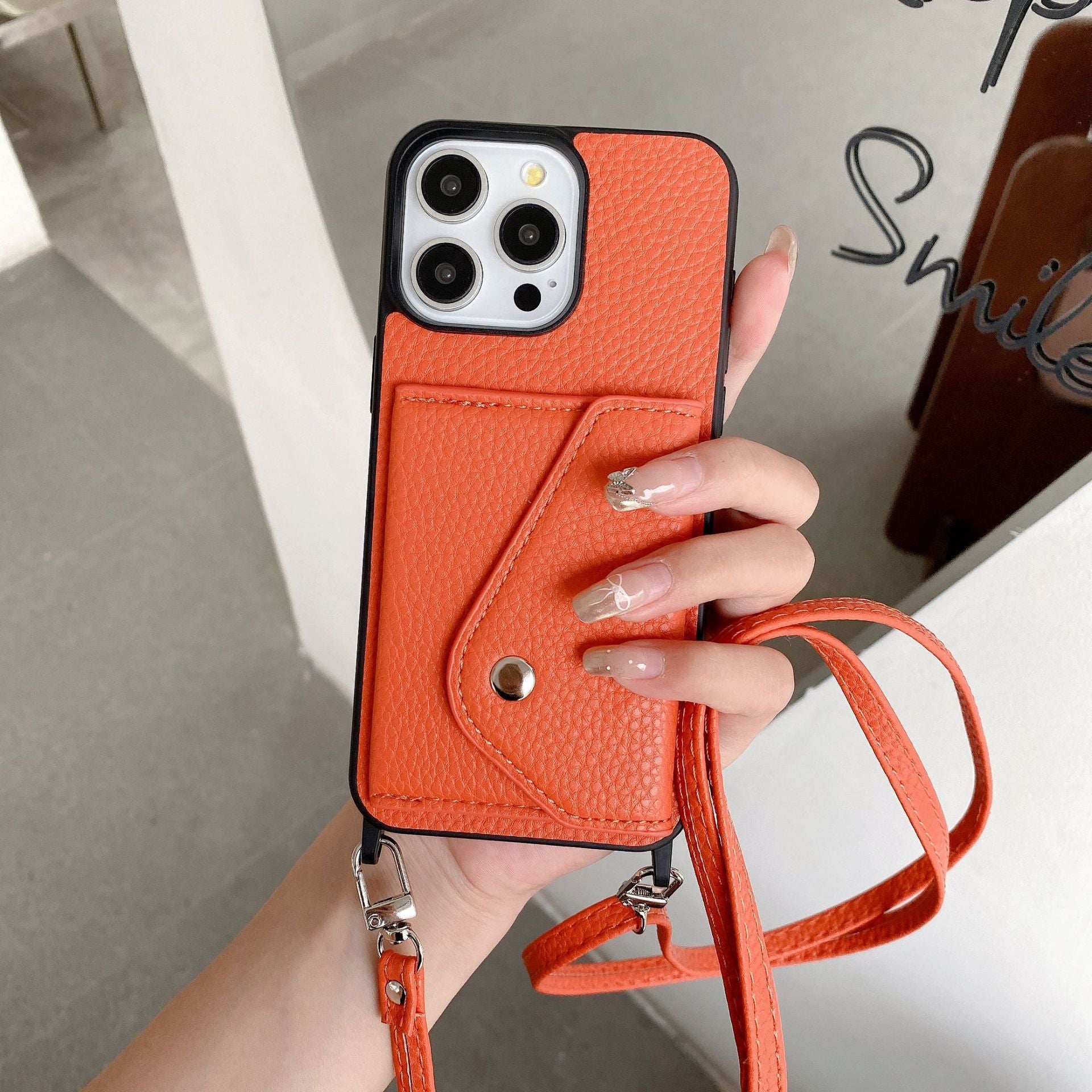 Lychee Pattern All-Inclusive Triangle Card Holder Crossbody Bag in Black and White - Teleplus lychee pattern