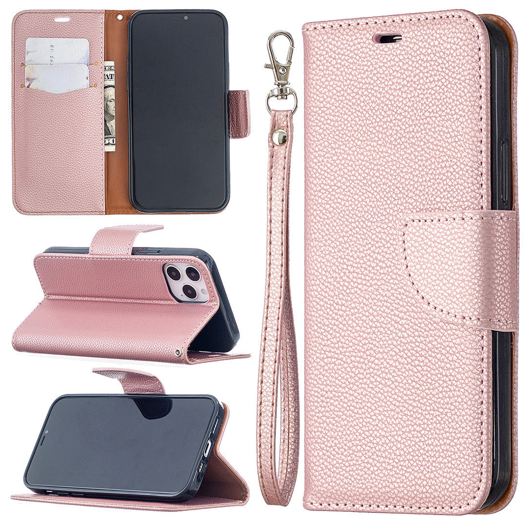 Flip Leather iPhone Case Wallet Lanyard with Lychee Pattern for Multiple Models - Phone case wallet lanyard lychee