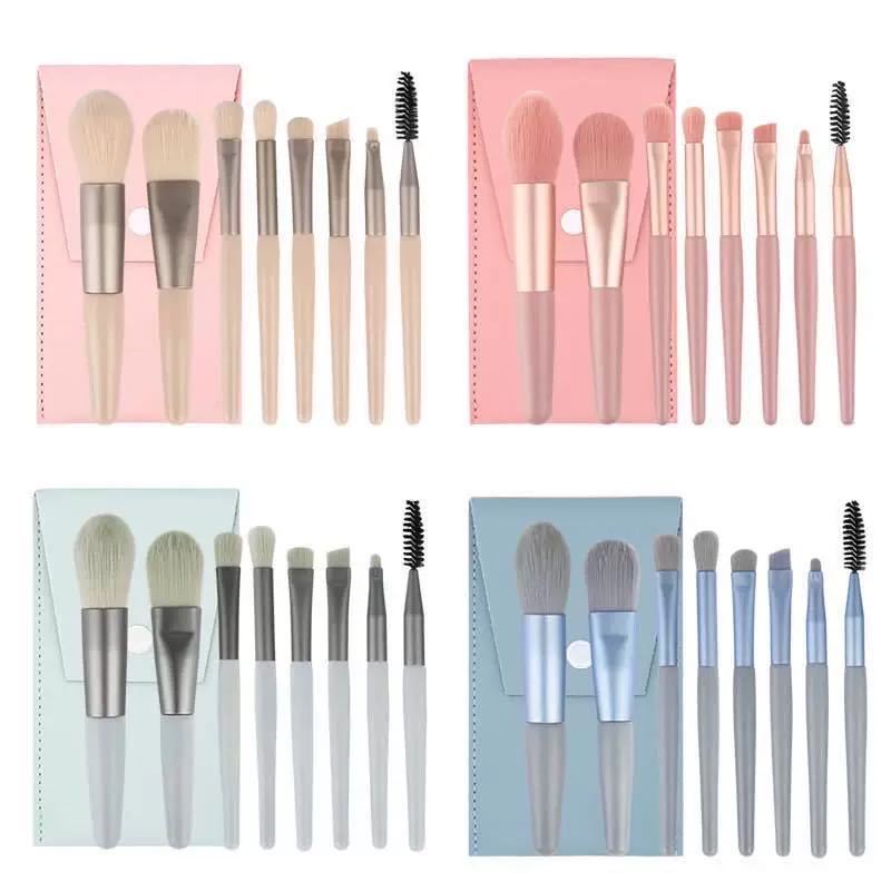 Macaron Makeup Brush Set Eight Eye in Apricot Pink Sky Blue Gray Green - Teleplus macaron makeup brush eight eye