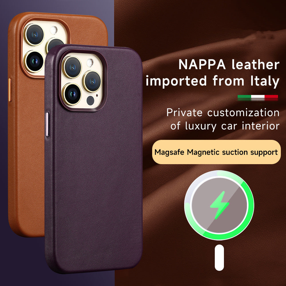 Magnetic Absorbing Leather Phone Case for iPhone 14 Pro Max and Plus - magnetic absorbing leather phone case