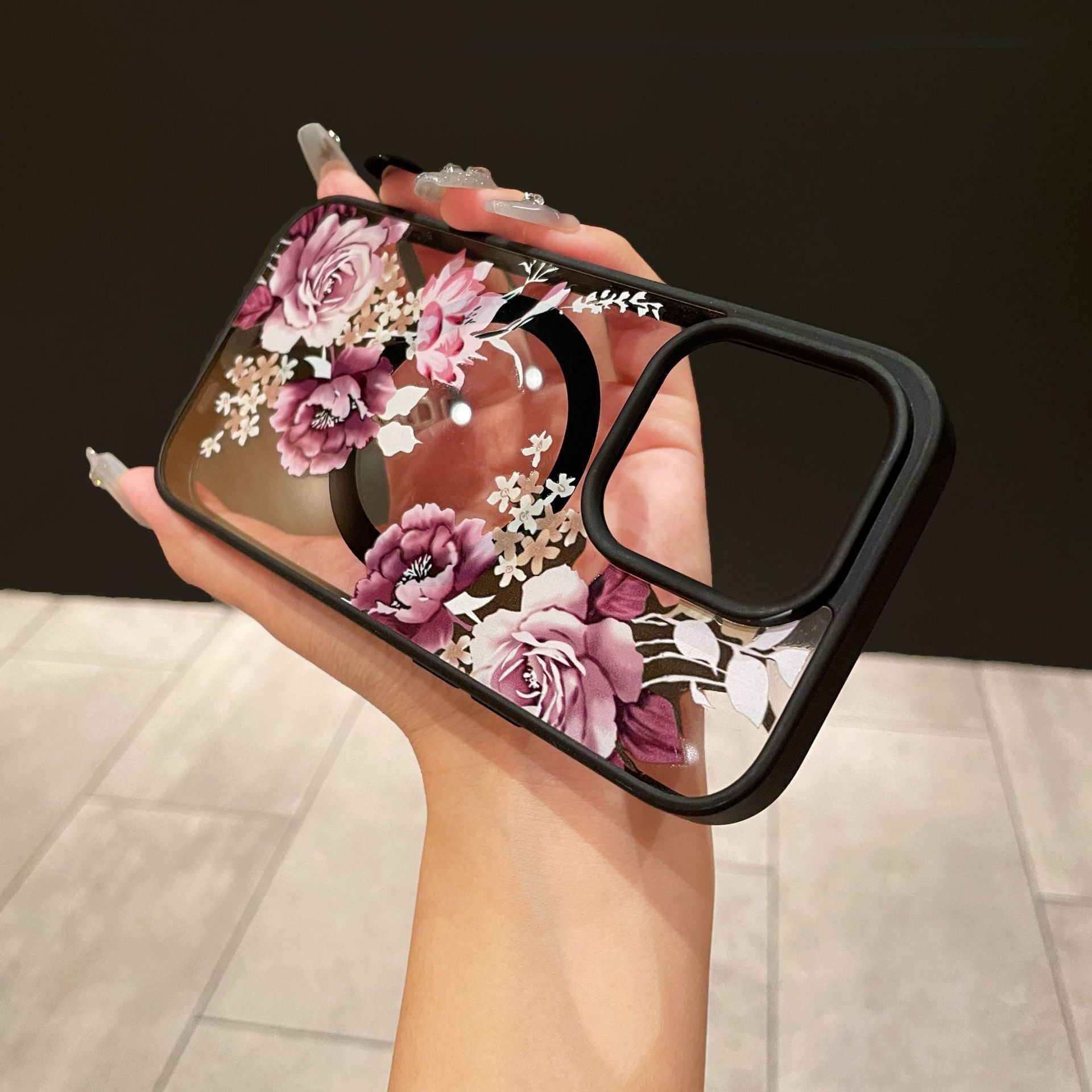 Magnetic Acrylic Flower Phone Case with Colorful Pattern Designs - Patterns magnetic acrylic flower phone case