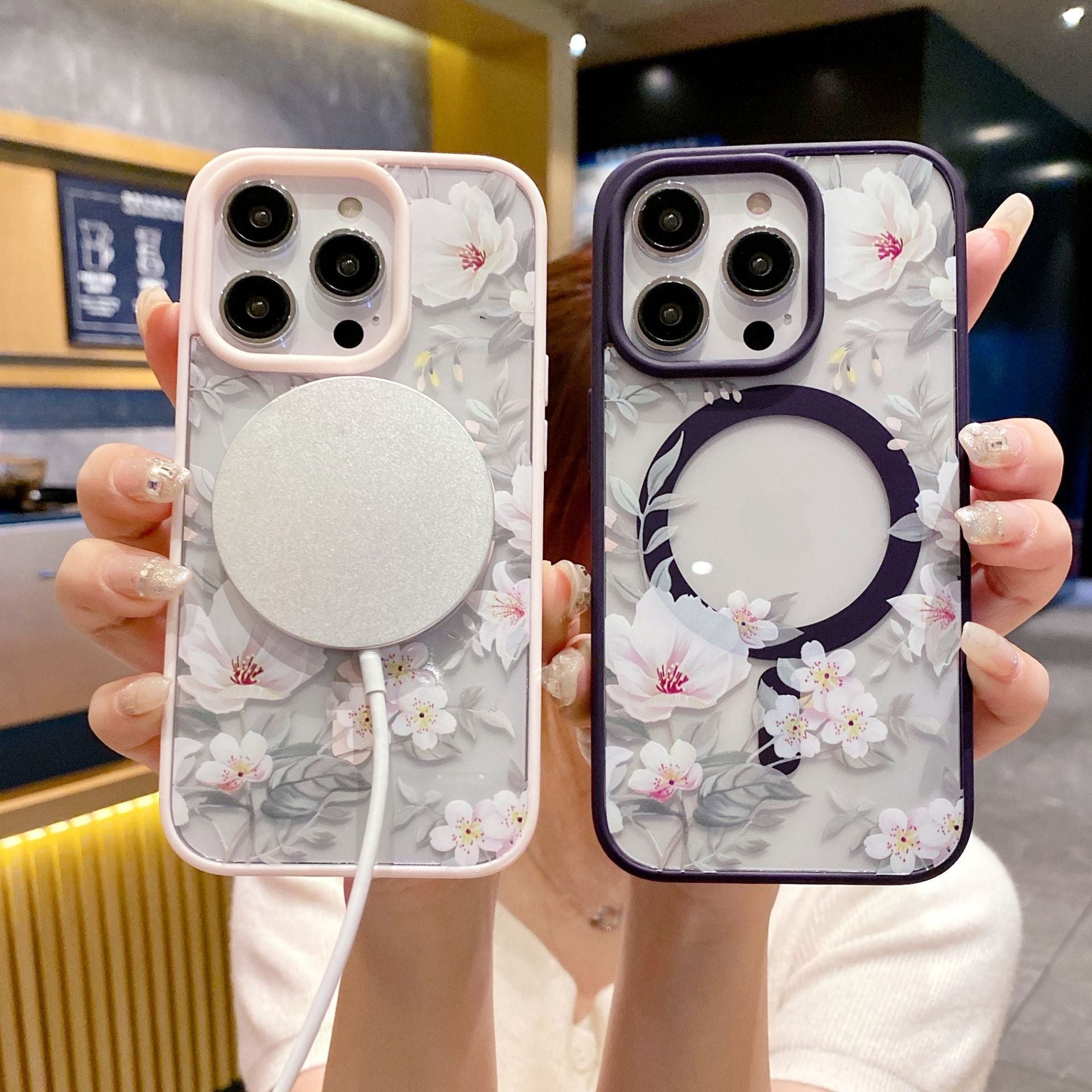 Magnetic Acrylic Flower Phone Case with Colorful Pattern Designs - Patterns magnetic acrylic flower phone case