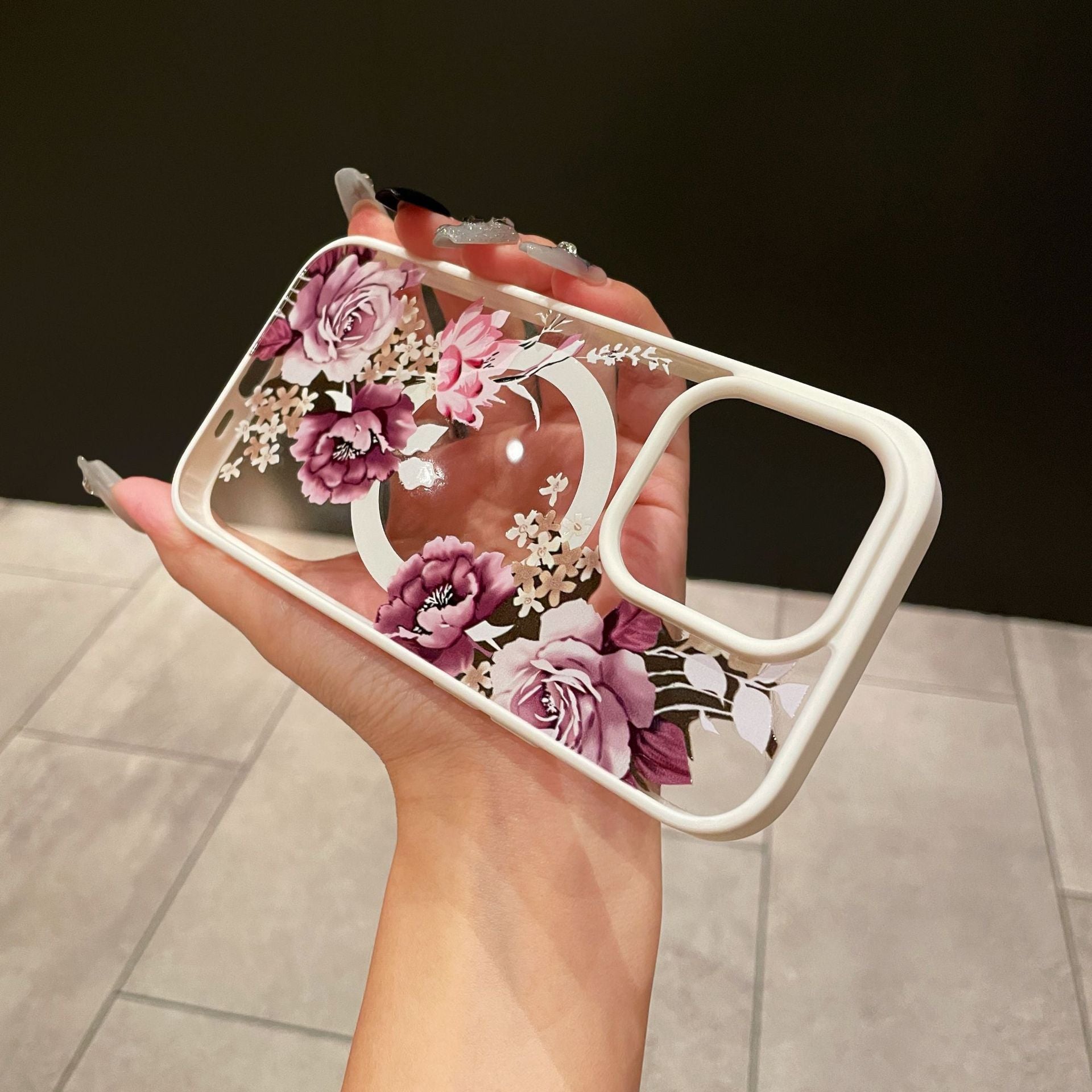 Magnetic Acrylic Flower Phone Case with Colorful Pattern Designs - Patterns magnetic acrylic flower phone case