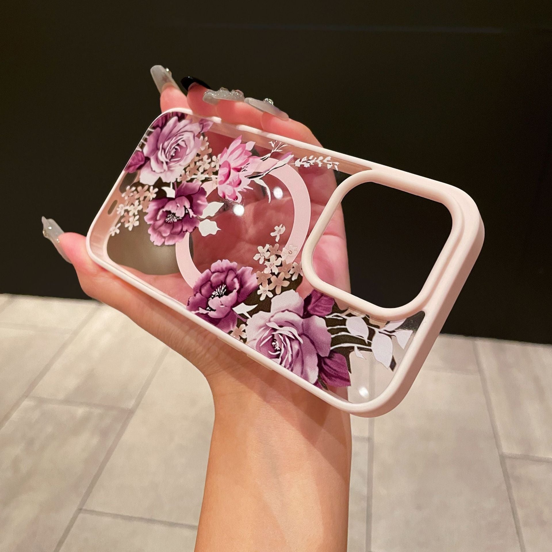 Magnetic Acrylic Flower Phone Case with Colorful Pattern Designs - Patterns magnetic acrylic flower phone case