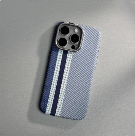Magnetic Carbon Fiber Pattern Mobile Phone Protective Case with Color Stripes - magnetic carbon fiber pattern mobile