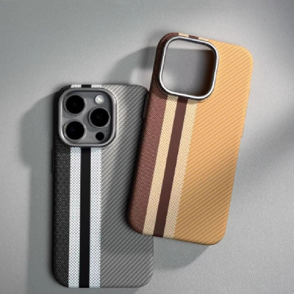 Magnetic Carbon Fiber Pattern Mobile Phone Protective Case with Color Stripes - magnetic carbon fiber pattern mobile