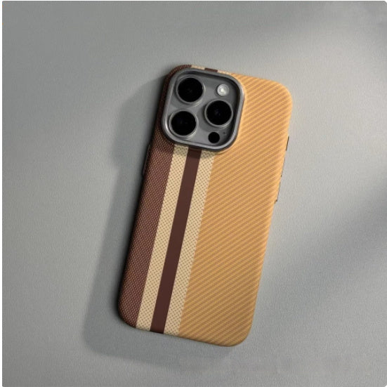Magnetic Carbon Fiber Pattern Mobile Phone Protective Case with Color Stripes - magnetic carbon fiber pattern mobile