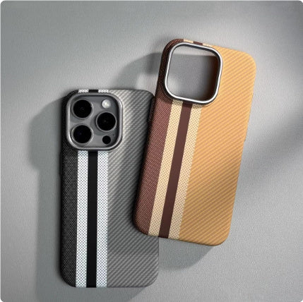Magnetic Carbon Fiber Pattern Mobile Phone Protective Case with Color Stripes - magnetic carbon fiber pattern mobile