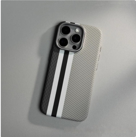 Magnetic Carbon Fiber Pattern Mobile Phone Protective Case with Color Stripes - magnetic carbon fiber pattern mobile