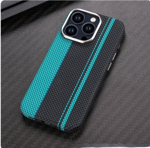Magnetic Carbon Fiber Pattern Mobile Phone Protective Case with Color Stripes - magnetic carbon fiber pattern mobile
