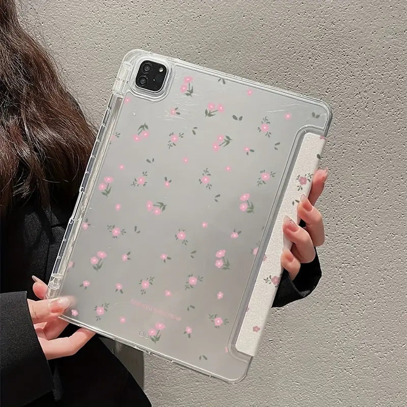 Capa de estojo de desenho magnético Tampa de trifold transparente com porta -lápis Apple