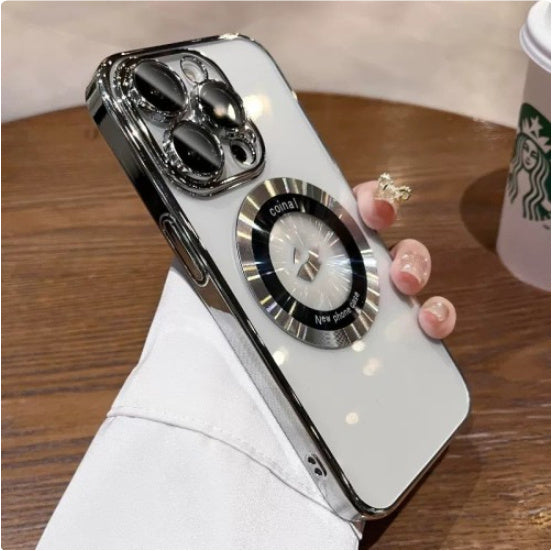 Magnetic Magnifier Phone Case Electroplated PC - Magnetic Magnifier Phone Case with Bottom Dust Screen