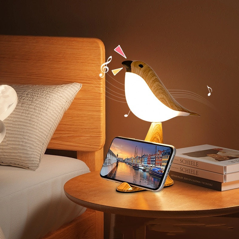 Magpie Table Lamp with USB Charging and Sound Output in Wood Finish - magpie table lamp sound usb charging