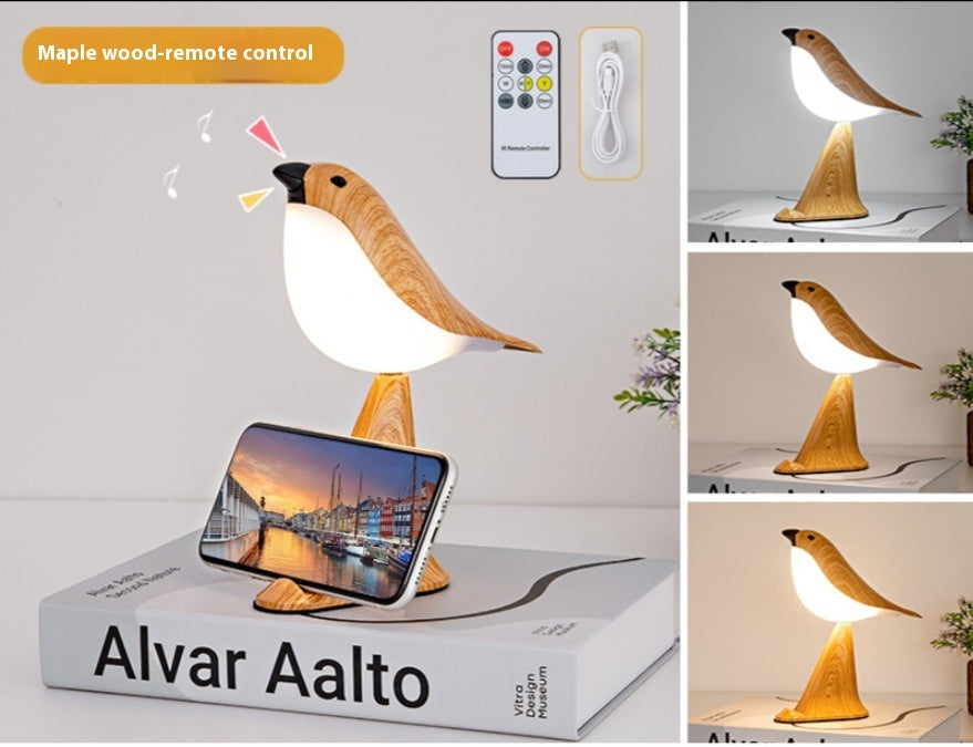 Magpie Table Lamp with USB Charging and Sound Output in Wood Finish - magpie table lamp sound usb charging