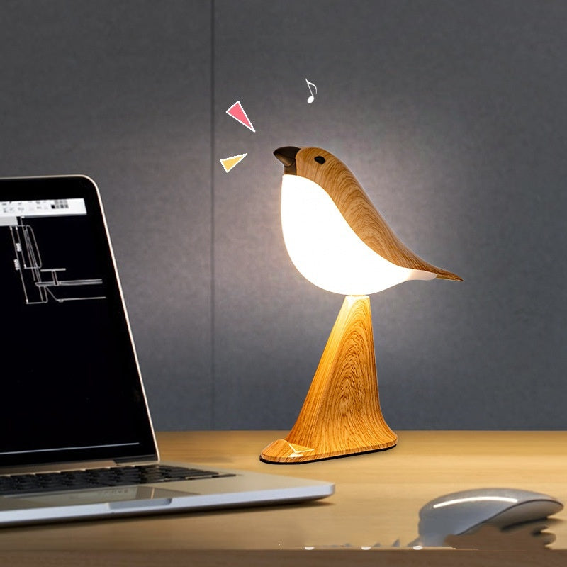 Magpie Table Lamp with USB Charging and Sound Output in Wood Finish - magpie table lamp sound usb charging