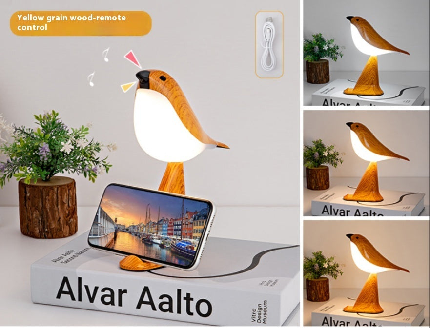 Magpie Table Lamp with USB Charging and Sound Output in Wood Finish - magpie table lamp sound usb charging
