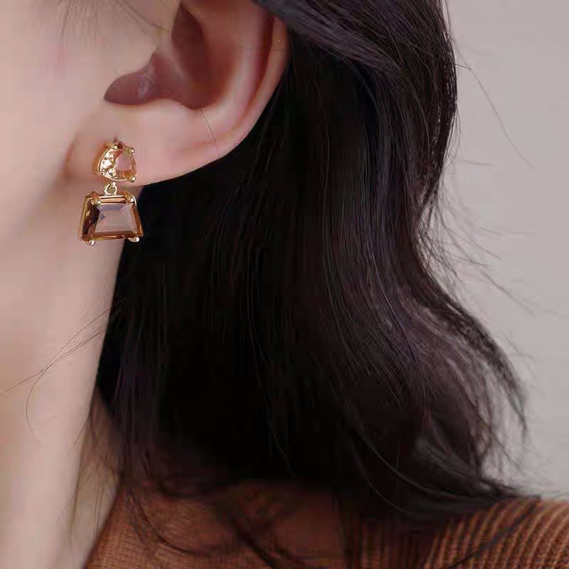 Silver Gold-Plated Stud and Mosquito Coil Earrings with French Crystal for Women - Sparkle Like a Copper Plated Flair