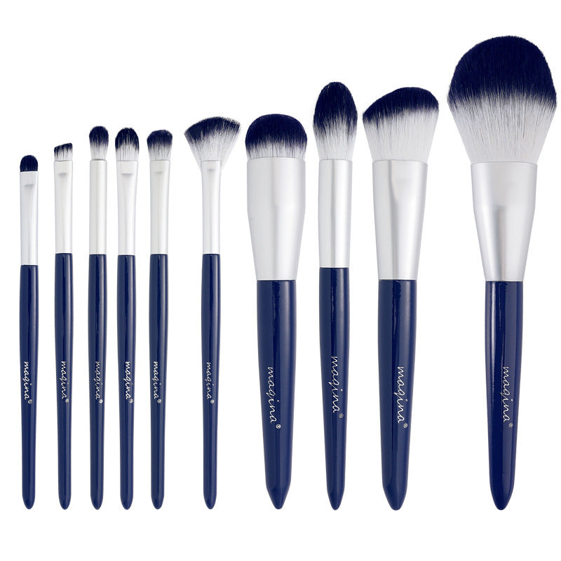 Makeup Brush Suit 10 Piece Set with Bag 14.5cm Length Blue Artificial Fiber - makeup brush suit artificial fiber length